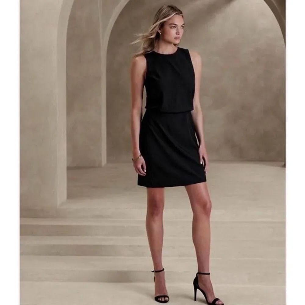Banana Republic SCULPTED BLOUSANT-WAIST MINI DRESS black size 0 NWT